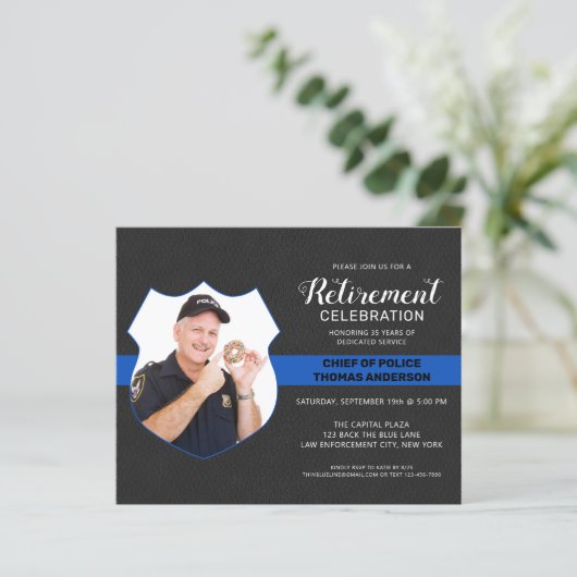 予算警察退職パーティー写真招待状 (スタンド正面)