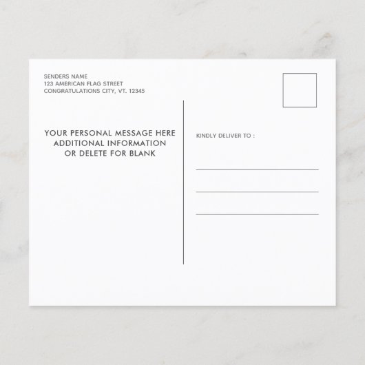 予算警察退職パーティー写真USA国旗のカード (裏面)