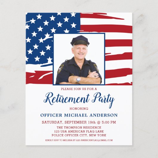 予算警察退職パーティー写真USA国旗のカード (正面)