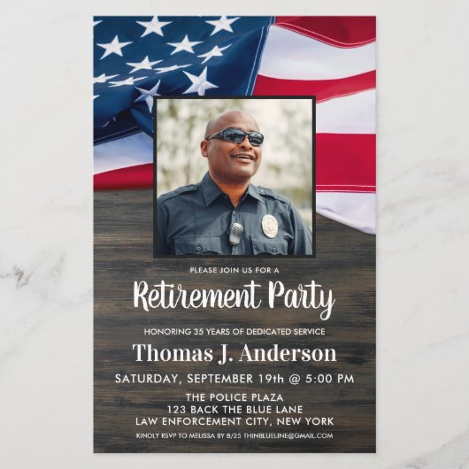 予算警察退職写真米国旗の招待 (正面)