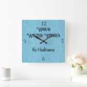 予算買!ウィンターブルーデニムプリント10.75インチ スクエア壁時計 (ホーム)