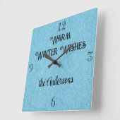 予算買!ウィンターブルーデニムプリント10.75インチ スクエア壁時計 (傾斜)