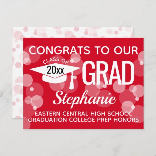 予算赤泡卒業発表カード ポストカード (正面/裏面)