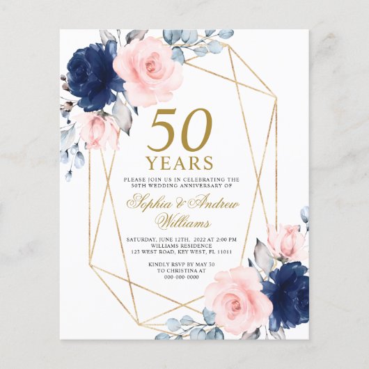 予算赤面と海軍結婚の記念日招待状 (正面)