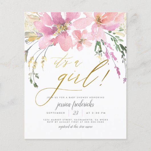 予算赤面と金ゴールドそれが女の子フローラベビーシャワー (正面)