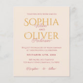 予算赤面と金ゴールド写真QRコード結婚式の招待 (正面)