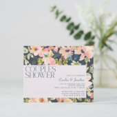 予算赤面ネイビーフローラカップルシャワー招待状 (スタンド正面)