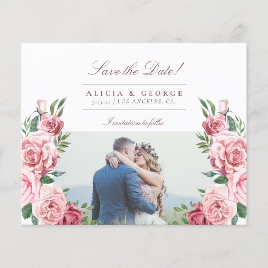 予算赤面バラ写真の結婚式の日付を保存 チラシ (正面)