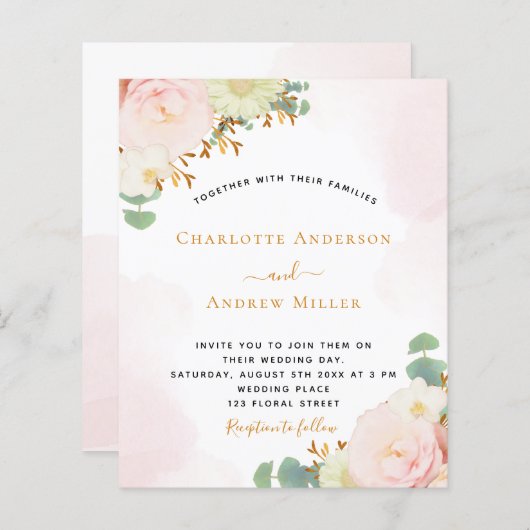 予算赤面ピンクの水色の花模様結婚ズ (正面/裏面)