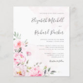 予算赤面ピンクウォーター色フローラ結婚式の招待 (正面)