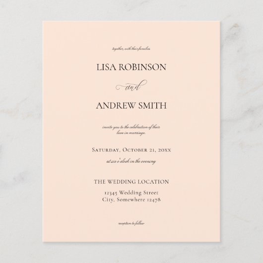 予算赤面ピンクピーチ結婚カリグラフィズフライヤー チラシ (正面)