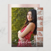 予算赤面ピンクフォト卒業スクリプト招待状 (正面/裏面)