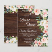 予算赤面ピンクフラワーズブライダル招待状 (正面/裏面)