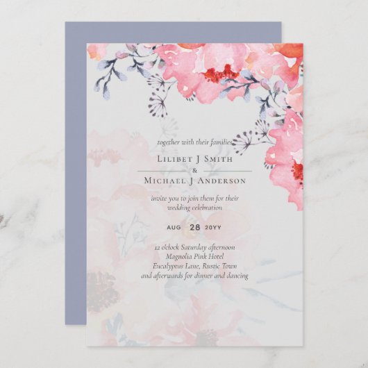 予算赤面ピンクフローラダスティブルー結婚ズ (正面/裏面)