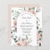予算赤面ピンクフローラバラ結婚式招待状 (正面/裏面)