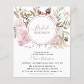 予算赤面ピンクフローラブライダルシャワー招待状 (正面)