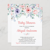 予算赤面ピンクフローラベビーシャワー招待状 (正面/裏面)