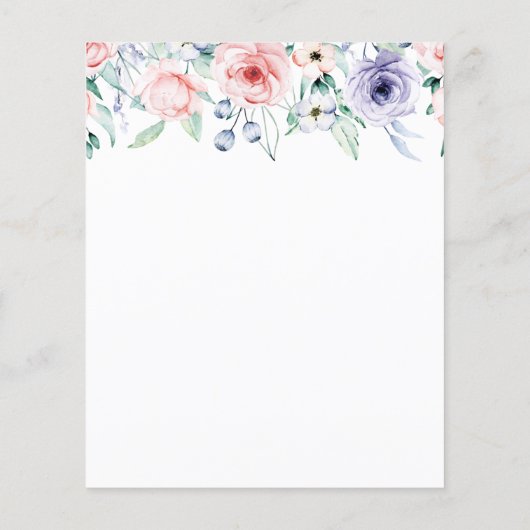 予算赤面ピンクフローラベビー散布招待状 (裏面)