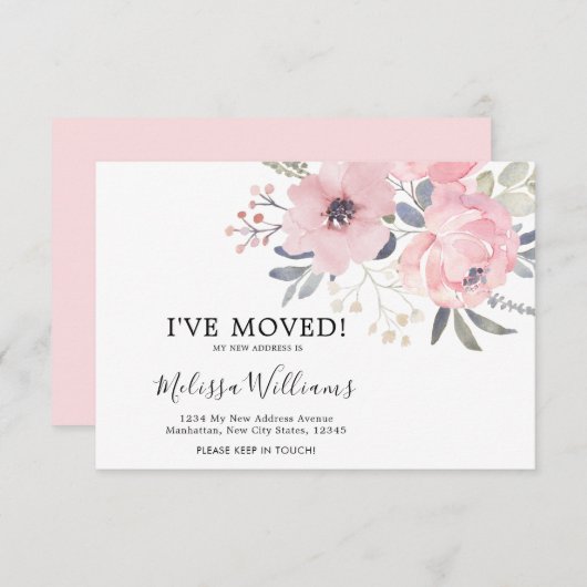 予算赤面ピンクフローラ移動告知カード 案内状 (正面/裏面)