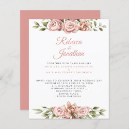 予算赤面ピンクフローラ紙結婚式招待状