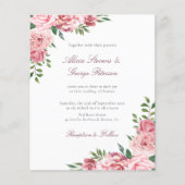 予算赤面ピンクフローラ結婚式招待状 (正面)