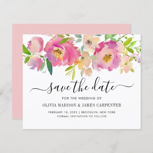 予算赤面ピンクボタニカルフローラ保存日付 (正面/裏面)