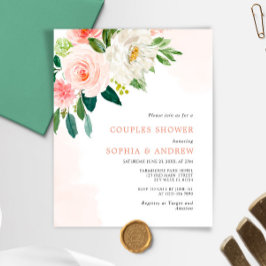 予算赤面ピンクローズカップルシャワー招待状