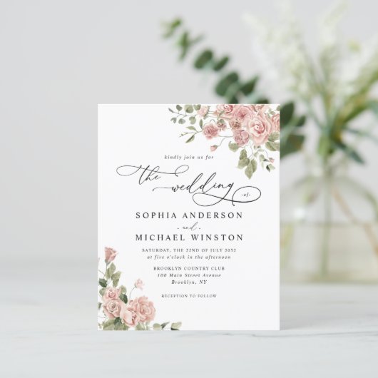 予算赤面ピンクローズフローラフォトウェディング招待 (スタンド正面)