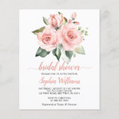 予算赤面ピンクローズブライダルシャワー招待状 (正面)