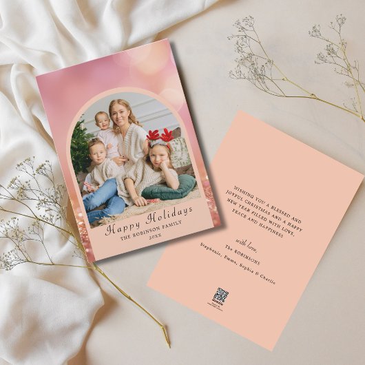 予算赤面ピンク写真モダンクリスマスカード