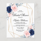 予算赤面ピンク&ネイビーブライダルシャワー招待 (正面)