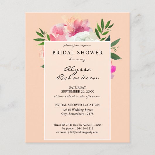 予算赤面ピンク&ホワイトフローラ- 2Cブライダルシャワー (正面)