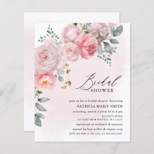 予算赤面フローラブライダルシャワー招待状 (正面/裏面)