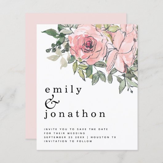 予算赤面花模様結婚式日付の保存 (正面/裏面)