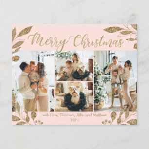 予算赤面葉金ゴールド写真クリスマスカード