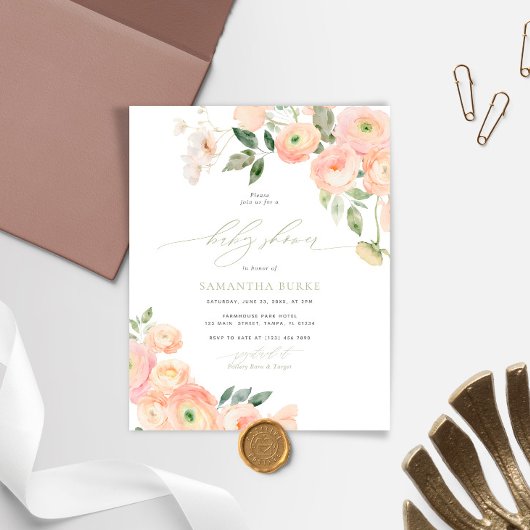 予算赤面&セージ緑の赤ちゃんシャワーの招待状