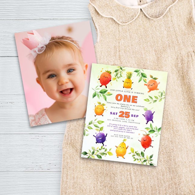 予算踊りフルーツ1st誕生日パーティー写真 (Front and back view)