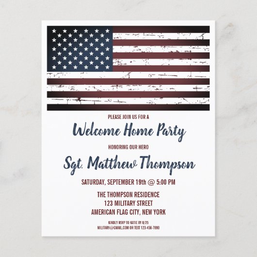 予算軍隊ウェルカムホームパーティーフラグ招待状 (正面)