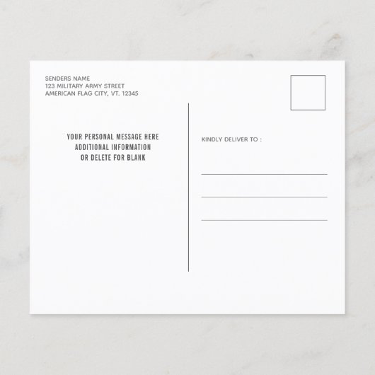 予算軍隊ウェルカムホームパーティー招待状はがき (裏面)