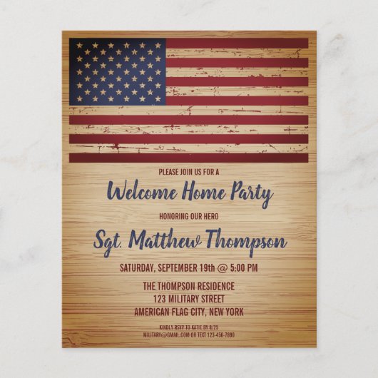 予算軍隊ウェルカムホームパーティー招待状はがき (正面)