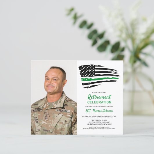予算軍隊カスタム写真退職招待状 (スタンド正面)