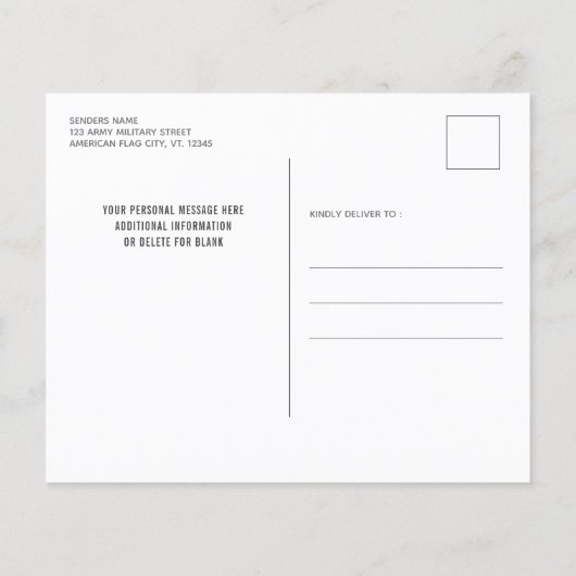 予算軍隊兵士ホームカミング招待状はがき (裏面)