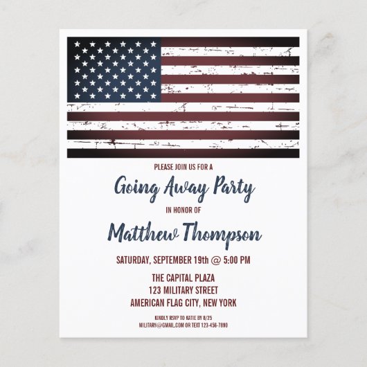 予算軍隊遠くに継続パーティーフラグ招待状 (正面)