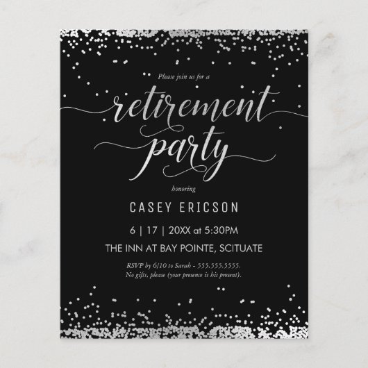 予算退職パーティー招待状シルバーブラックフライヤー チラシ (正面)