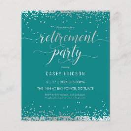 予算退職パーティー招待状 – シルバー、ティール（緑がかった色） チラシ