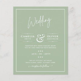 予算重視のウェディング　セージアップルグリーン　モノクロームテキスト チラシ