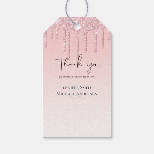 予算重視のプリティーガーリーウェディング　キラキラ輝くピンク ギフトタグ (正面)