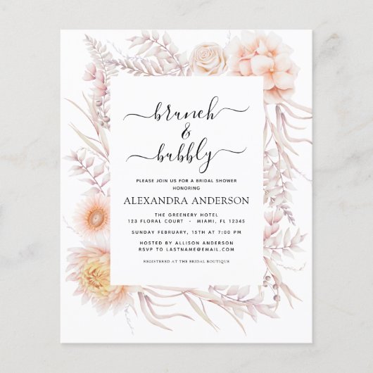 予算重視のボーホー ブランチ & バブル ブライズシャワー チラシ (正面)