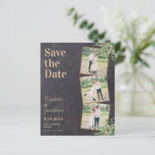 予算重視のラスティックグリーンの写真とQRコードでSave The Date (スタンド正面)