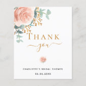 予算重視 ブライダルシャワー 花のローズゴールド お礼カード (正面)